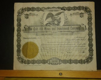 Stock Certificate - GOLD HILL MINES - 1901