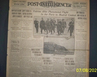 Newspaper- Post Intelligencer - VEDRINES FLIGHT To MADRID - June 9, 1911