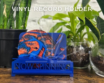 Blue Flame Acrylic Now Spinning Vinyl Record Holder for Musicians, Dads, Music Lovers, DJs, Record Stores (Single or Double LP)