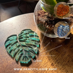 Monstera Leaf Coasters | Green, Blue, Amber, Clear Glass Acrylic