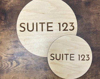 Round Wooden Engraved 5 & 7 inch Custom Office Suite Sign