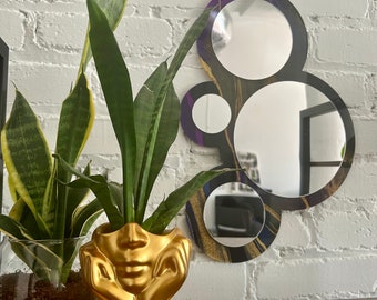 Purple Majesty Mirror Wall Art | Irregular shape, Acrylic, Gold and Black Marble