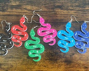 Acrylic Snake Earrings | Multicolored Serpent Earrings | Cute, Instagram, Trendy, Popular Earrings