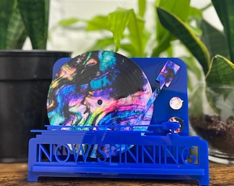 Blue Dream Acrylic Now Spinning Vinyl Record Holder for Musicians, Dads, Music Lovers, DJs, Record Stores (Single or Double LP)