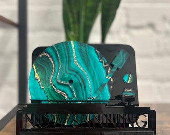Jade and Black Marble Acrylic Now Spinning Vinyl Record Holder for Musicians, Dads, Music Lovers, DJs, Record Stores (Single or Double LP)