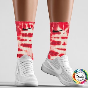 Socks Tie Dye Nike Dri-Fit Hand Dyed Custom Crew Red White Vibrant Colors Unisex Adult Kids Toddler Sizes Festival Boho Sports Gift Colorful