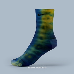 Tie-Dye socks Tie dye Nike Dri Fit socks blue yellow green crew socks - Adults Sizes M L XL casual custom colorful socks - Dyers Tie Dye