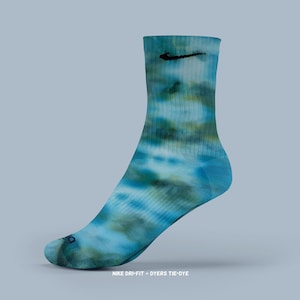 Tie dye Nike Dri Fit socks pair tie-dye blue teal white green crew socks - All Sizes Kids Adults XXS to XL tiedye - Dyers Tie Dye