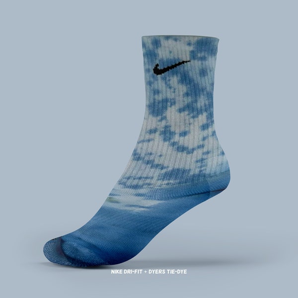 Tie-Dye socks Tie dye socks Nike Dri Fit tie-dye sock pair - Blue white tiedye sky crew sock - Adult Sizes M L XL - Dyers Tie Dye