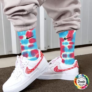 Tie Dye Socks Pastel Nike dri fit Red Blue Hand dyed crew Soft Cotton StreetwearIndie Sports Basketball Rave Festival Aesthetic Funky Unique