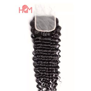 May include: A black deep wave human hair closure with a lace closure. The closure is attached to a piece of black hair that is styled in deep waves.
