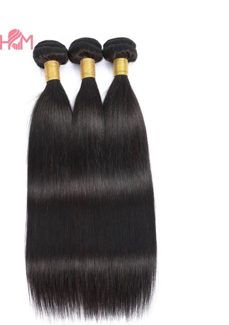 Puede incluir: Tres paquetes de extensiones de cabello humano liso negro. El cabello es liso y sedoso, con un brillo natural. Los paquetes est&aacute;n atados con bandas el&aacute;sticas doradas.