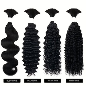 Human hair for braiding - 3 Bundles 10A- 300g/3Bundles, Water wave, Curly, Deep wave and Body wave - CHOOSE STYLE: