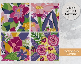 Floral Cross Stitch Pattern Set: Modern Flower Designs (Digital Download)