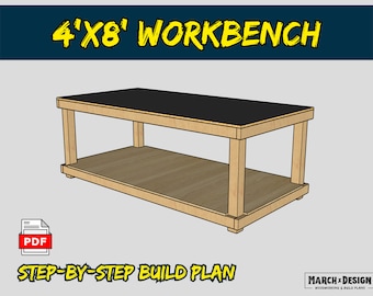 Piani per banco da lavoro fai da te 4x8 - Piano di costruzione per falegnameria stampabile in PDF - Progetto per tavolo da officina in garage per principianti