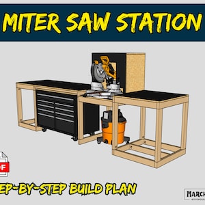 Miter Saw Station Woodworking Plans – DIY PDF Build Plan for Rolling Tool Chest – Garage Workshop Organizer