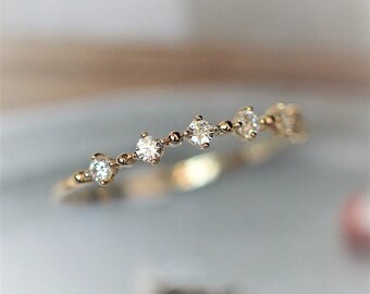 14K Solid Gold Moissanite Ring: Handmade Dainty Stacking Band