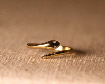 Handmade 9K Gold Snake Ring: Diamond Minimalist Stacking Ring