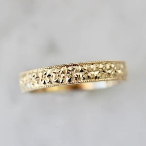 14K Solid Gold Victorian Ring: Handmade Filigree Floral Band