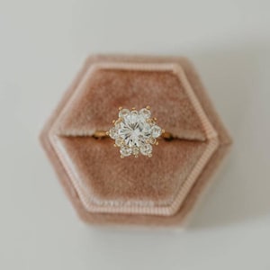 Vintage Sunburst 9K Gold Crystal Ring: Handmade Halo Statement