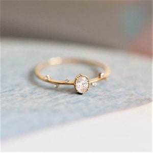 Olive Branch 9K Solid Gold Thin Band Delicate Gold Ring Inset ...