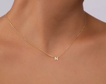 Tiny Gold Initial Necklace Handmade Gold Letter Necklace Gold Initial Jewelry Bridesmaid Gift Personalized Gold Plated Custom Gold Necklace