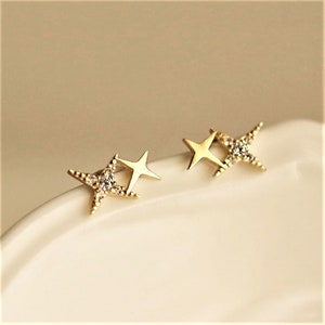 Dainty North Star Moissanite Delicate Celestial Earrings 10K