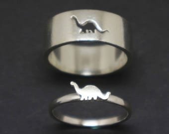 Dinosaur Promise Ring Set: Handmade Sterling Silver Matching Bands