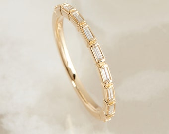Baguette Moissanite Band: 14K Solid Gold Half Eternity Ring