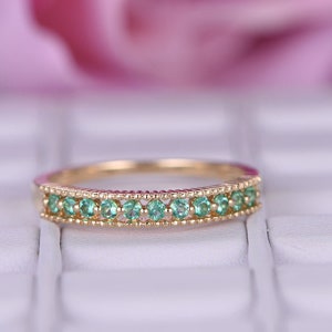 Handmade 14K Gold Emerald Ring: Dainty Stackable Band
