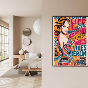 Stampa murale Pop Art Woman, stampa retrò per parrucchieri, stampa murale motivazionale colorata, stampa murale con citazioni positive, stampa artistica di moda