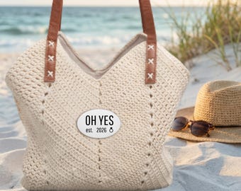 Personalisierbare Oh Yes est. 2026 with ring Straw Shoulder Bag Bachelorette Tote JGA für Braut & Crew, Geschenk Braut Trauzeugin Freundin