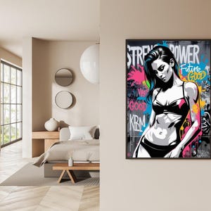 Stampa artistica da parete astratta colorata femminista, arte di donne forti, stampa di dipinti di donne girl power, illustrazione artistica di emancipazione femminile