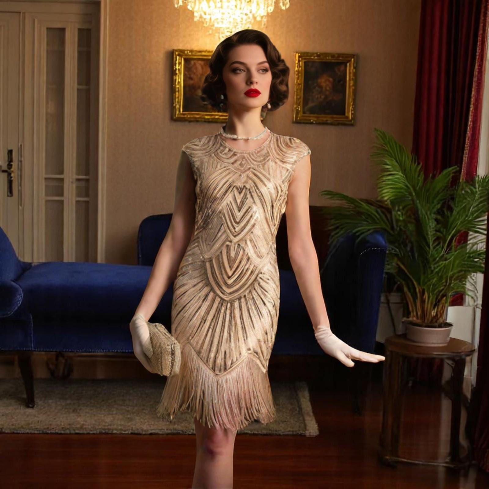 1920s Flapper Gatsby Dress, Vintage Downton Abbey Dress, Art Deco Retro Evening Dress, Elegant Gatsby Dress, Roaring 20s Flapper Dress