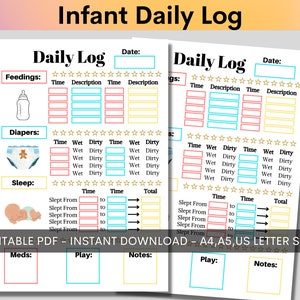 EDITABLE Baby Daily Log, Daily Toddler Log Printable, Toddler Daily Report, Nanny Log, Baby Schedule for Babysitter, Daycare Tracker, Baby