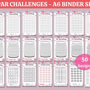 50 Sparchallenges inkl. Tracker | Passend für A6 Geldumschläge, A6 Cash Binders & A6 Klarsichtumschläge für deinen Budget Binder | PDF Datei