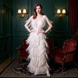 1920s Great Gatsby Flapper, Fringe Dress, Sequin Cocktail Party, Dress beaded, Gown Art Deco, Bridesmaid Wedding