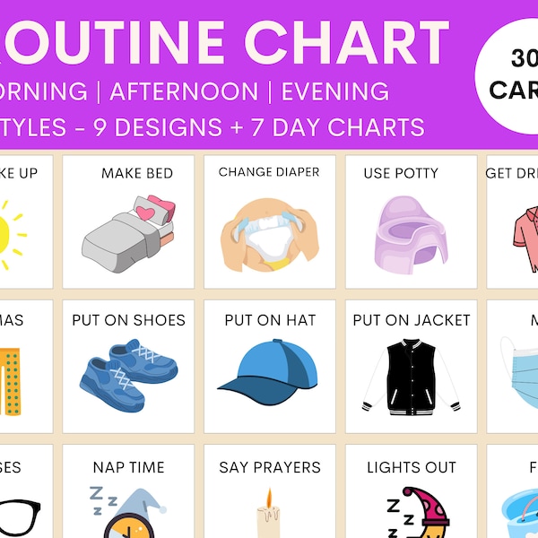 300 Editable Daily Routine Cards, Toddler Routine Chart, Daily Rhythm, Visual Schedule for Kids, Chore Chart, Printable DIGITAL DOWNLOAD