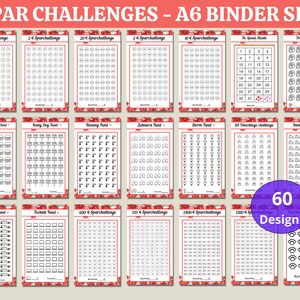60 Sparchallenges inkl. Tracker | Passend für A6 Geldumschläge, A6 Kassenmapper & A6 Klarsichtumschläge für deine Budgetmappe | PDF Datei