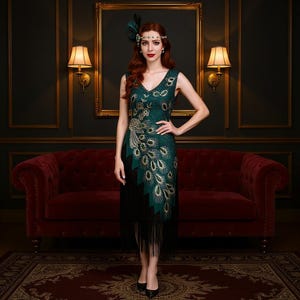 1920s Great Gatsby Flapper, Fringe Dress, Sequin Cocktail Party, Dress beaded, Gown Art Deco, Bridesmaid Wedding