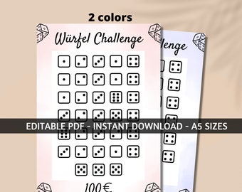 Würfel Challenge mit Tracker, Würfel Spar Challenge, Digitaler PDF Download