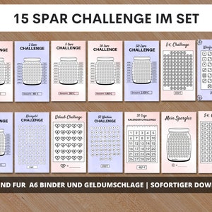15 Spar Challenges Teil 2 passend für A6 Cash Binders - deutsche Version - Digitaler Download