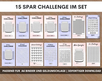 15 Spar Challenges Teil 2 passend für A6 Cash Binders - deutsche Version - Digitaler Download