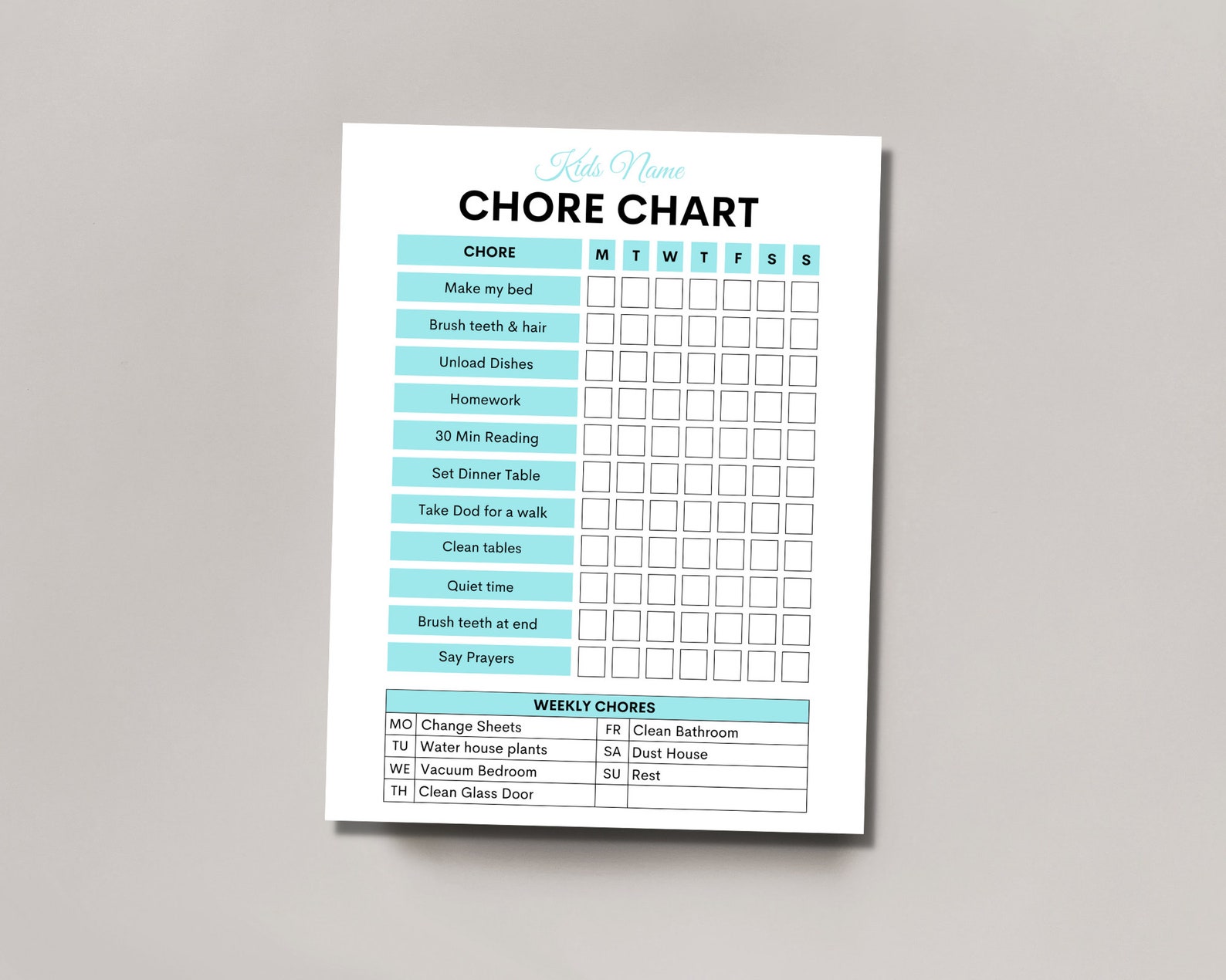 Editable Chore Chart for Kids,kids Routine Chart Printable,kids ...