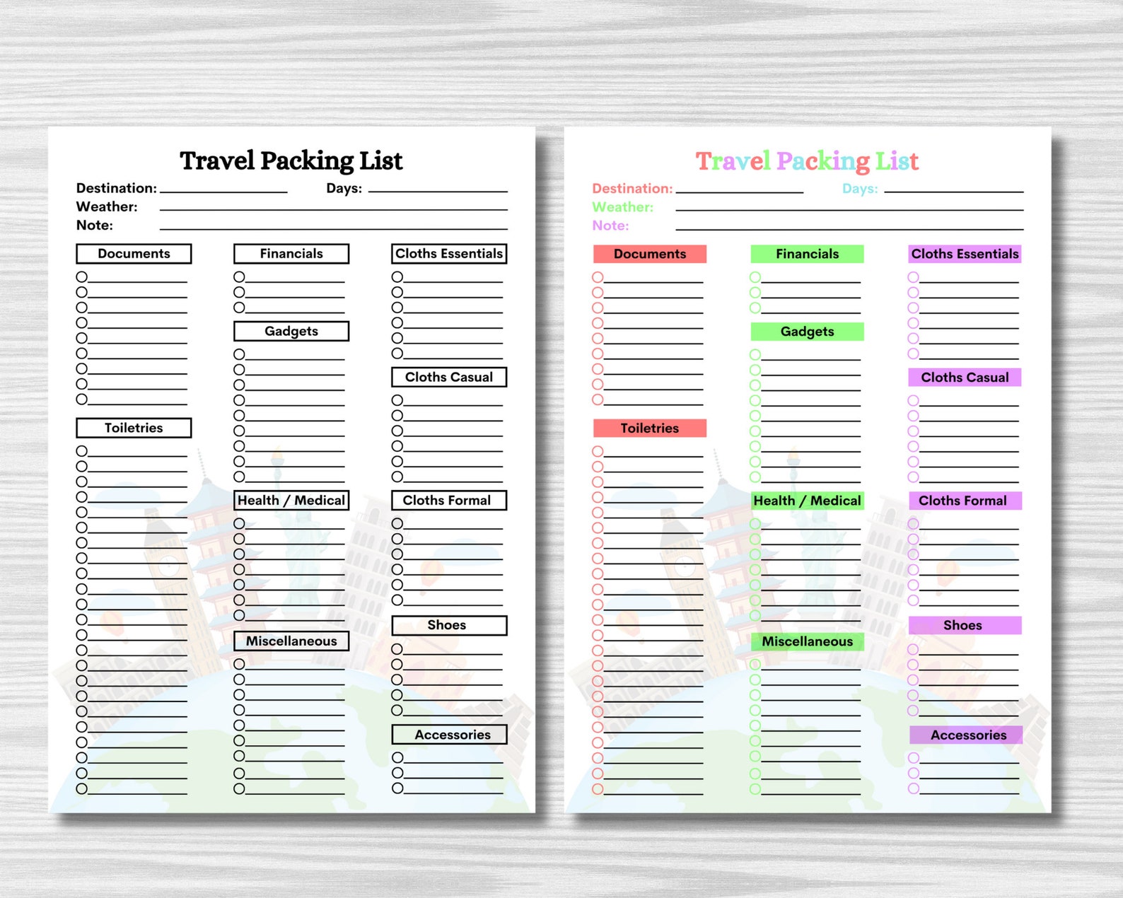 Editable Travel Packing List, Travel Packing List Printable, Packing ...