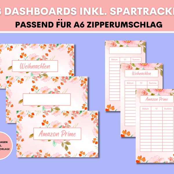 38 Dashboards/ Deckblätter + Budget Tracker Planer A6 Deutsch Cashstuffing Sparen Digitaler PDF Download Finanzplaner