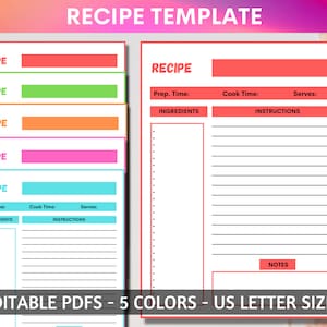 Blank Recipe Book Template, Printable Recipe Page, Family Cookbook Template, Editable Recipe Book, Recipe Template, Recipe Books