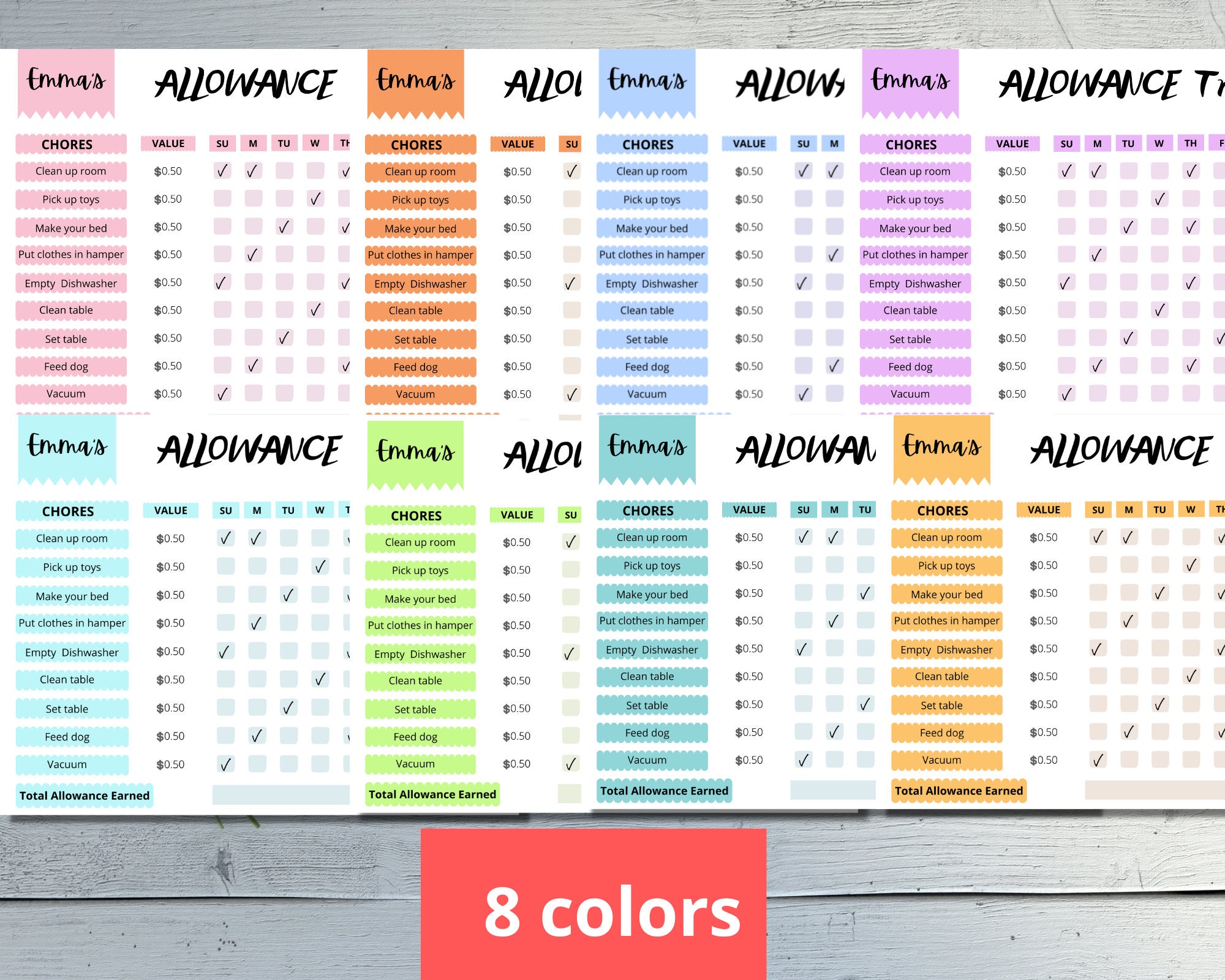 Allowance Tracker for Kids, Printable Allowance Chore Chart, Earn Money ...