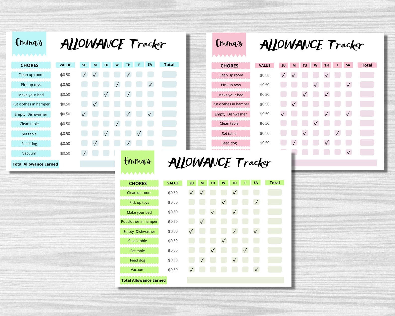 Allowance Tracker for Kids, Printable Allowance Chore Chart, Earn Money ...