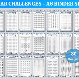 80 Sparchallenges inkl. Tracker | Passend für A6 Geldumschläge, A6 Kassenmapper & A6 Klarsichtumschläge für deine Budgetmappe | PDF Datei